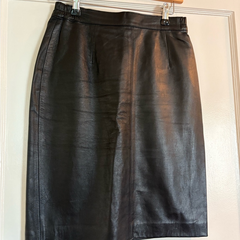 Suzelle Black Leather Pencil Skirt